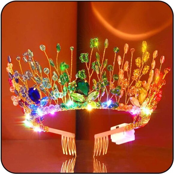 Colorful Crystal Beaded Headband Crown with LED Lights for Women Festivals main image 6
